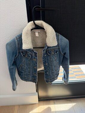 Cat & Jack Light Blue Denim Jacket with Cream Sherpa Collar